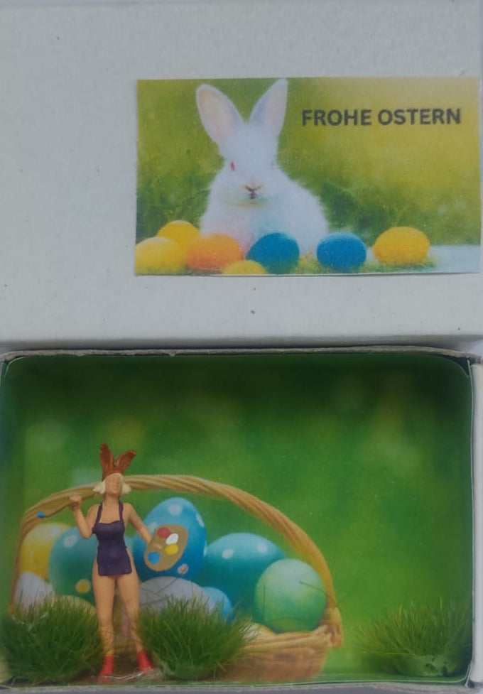 "Frohe Ostern" - Minibox mit Osterhäsin